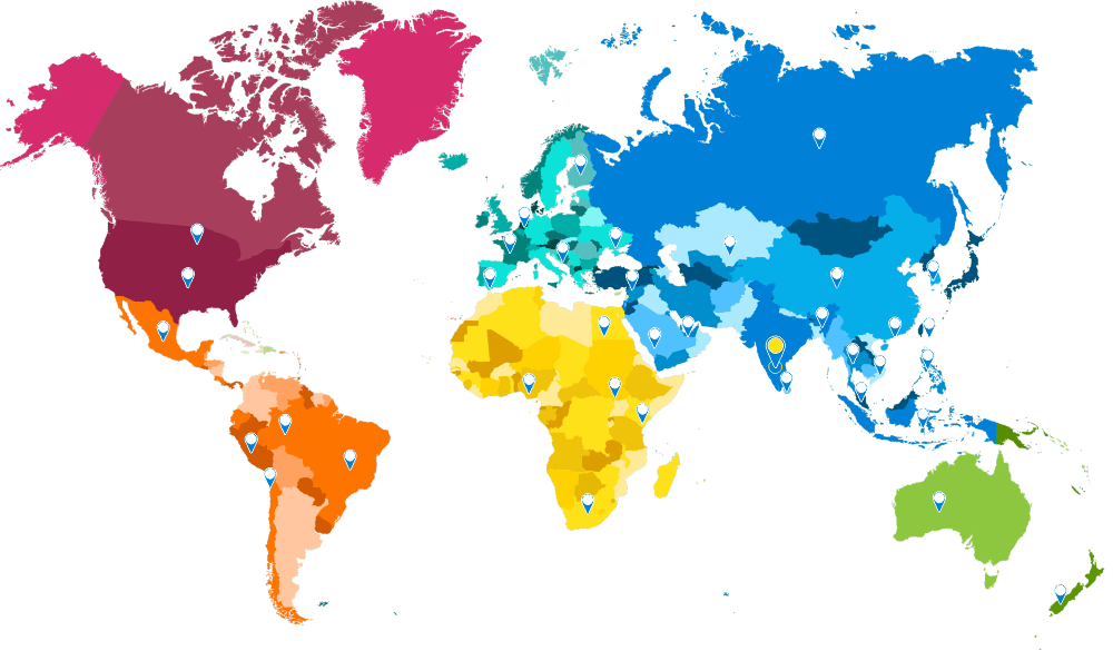 World map highlighting Aron Universal's global presence and exporting countries